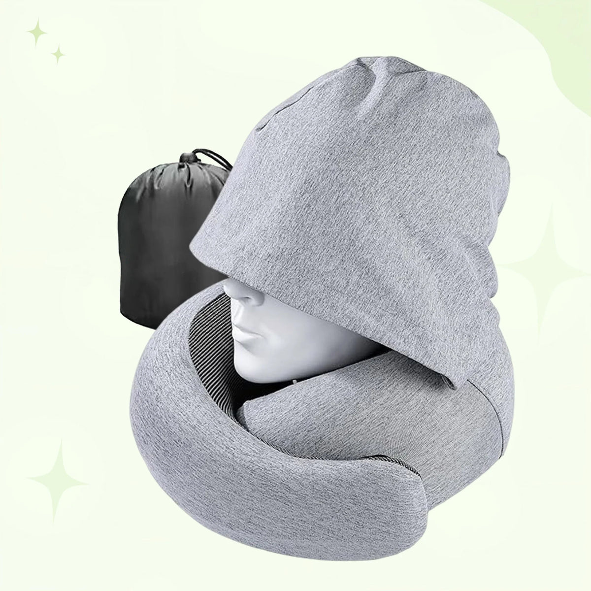 Travel Neck Pillow Hooded Memory Foam Removable Cover