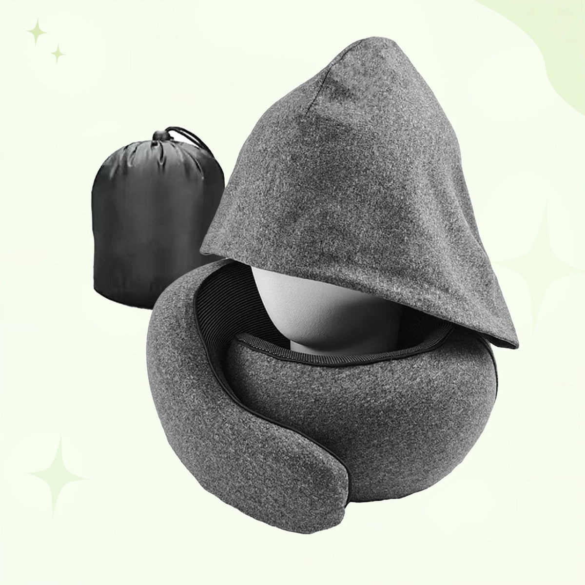 Travel Neck Pillow Hooded Memory Foam Removable Cover