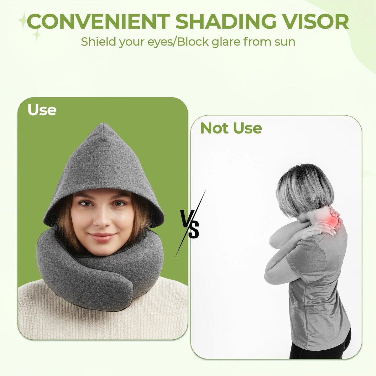 Travel Neck Pillow Hooded Memory Foam Removable Cover