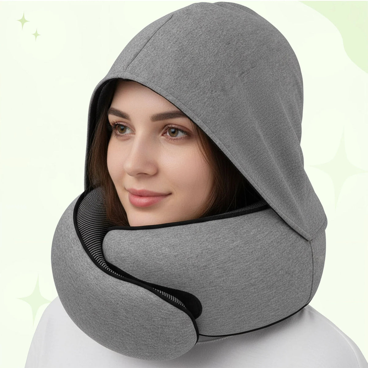 Travel Neck Pillow Hooded Memory Foam Removable Cover