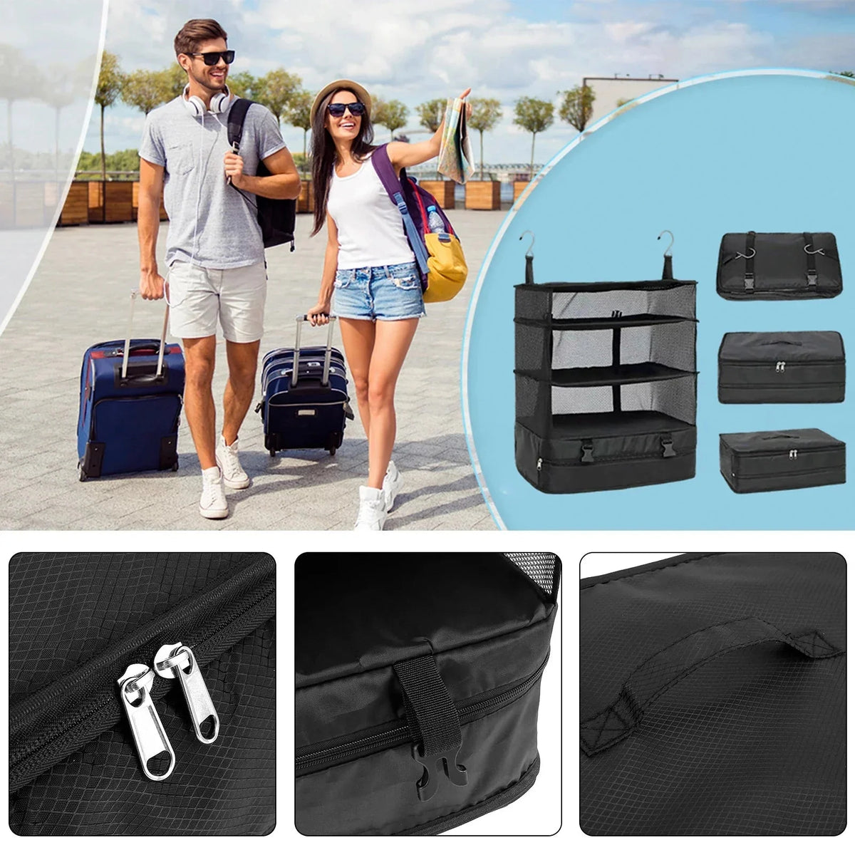 Travel Organizer Hanging 3 Compartments Foldable Water-Repellent
