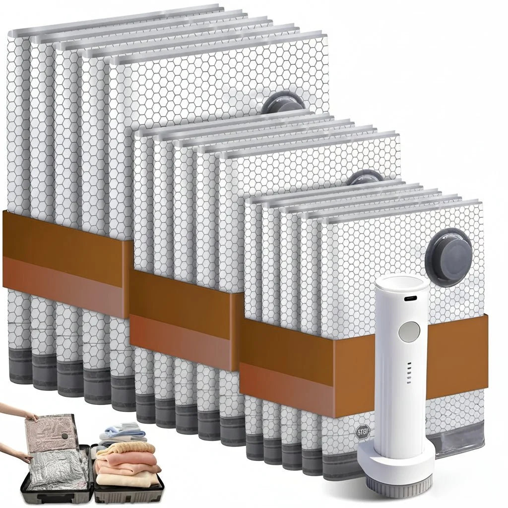 Travel Vacuum Bag Set Cordless Pump 15 Bags