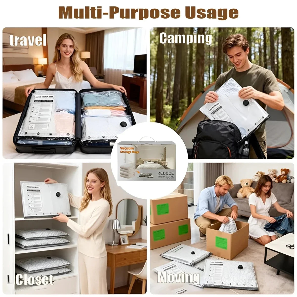 Travel Vacuum Bag Set Cordless Pump 15 Bags