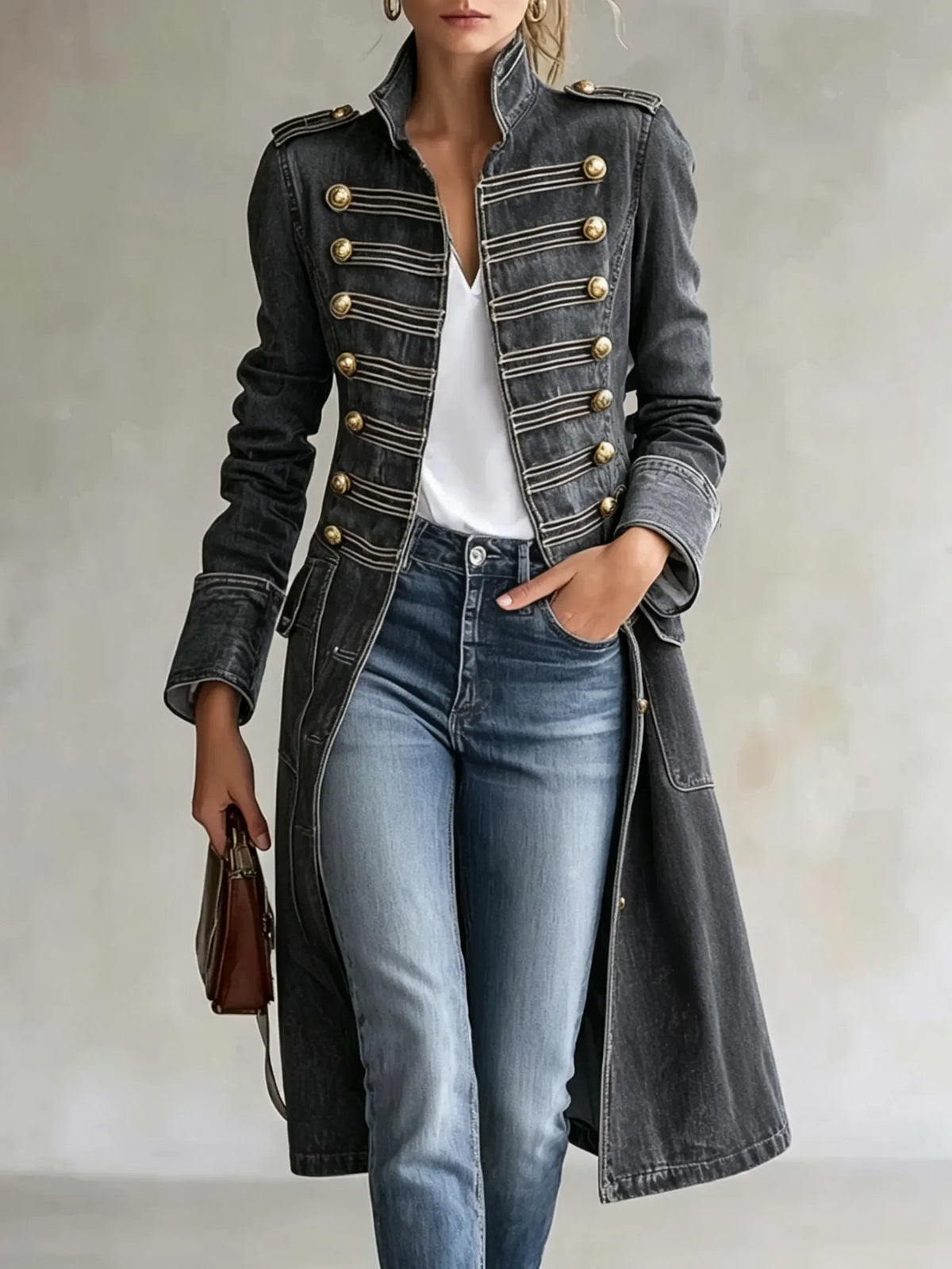 Trench Coat Double-Breasted Wrinkle-Resistant Military Style