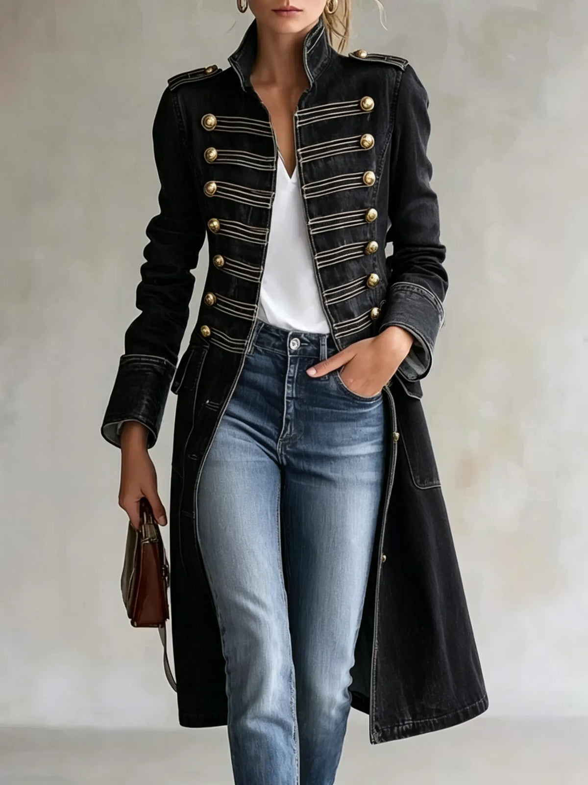 Trench Coat Double-Breasted Wrinkle-Resistant Military Style