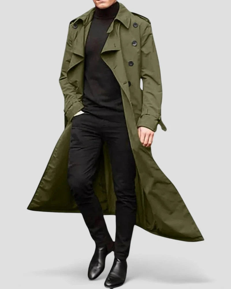Trench Coat Long Double-Breasted Water-Repellent Machine-Washable