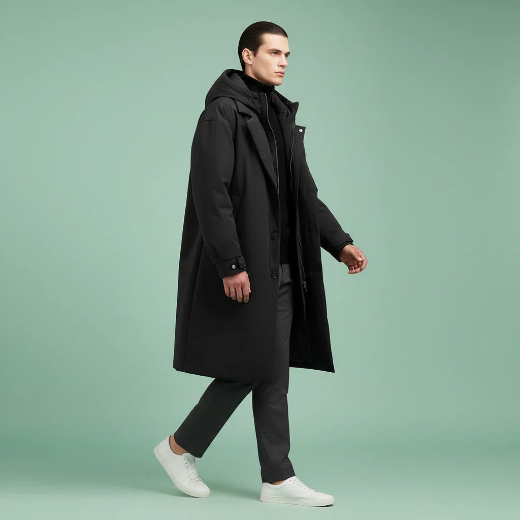 Trench Coat Waterproof Hooded Below-The-Knee Length