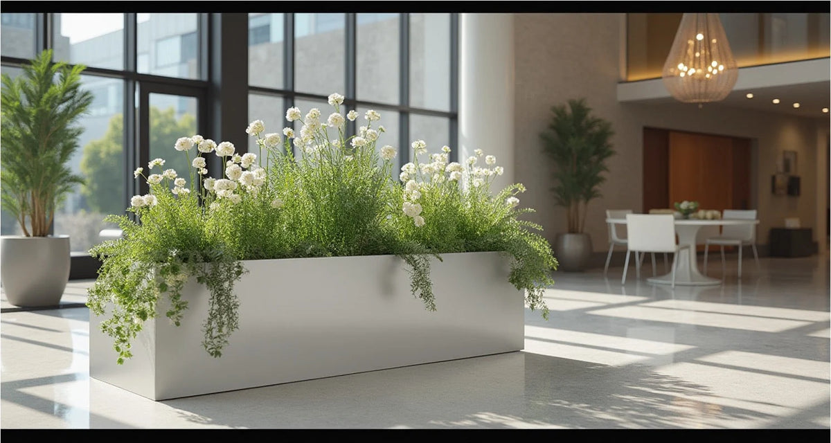 Trough Planter Brushed Aluminum 36 Inch Indoor Outdoor Drainage Holes