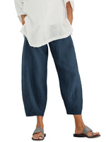 Trousers Wide-Leg Cropped Elastic Waistband Side Pockets