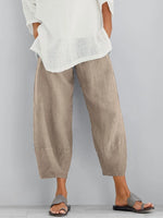 Trousers Wide-Leg Cropped Elastic Waistband Side Pockets