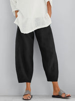 Trousers Wide-Leg Cropped Elastic Waistband Side Pockets