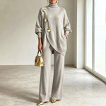 Two-Piece Knit Set Asymmetric Button Top Wide-Leg Pants