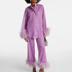 Two-Piece Outfit Set Glitter Finish Feather Trim