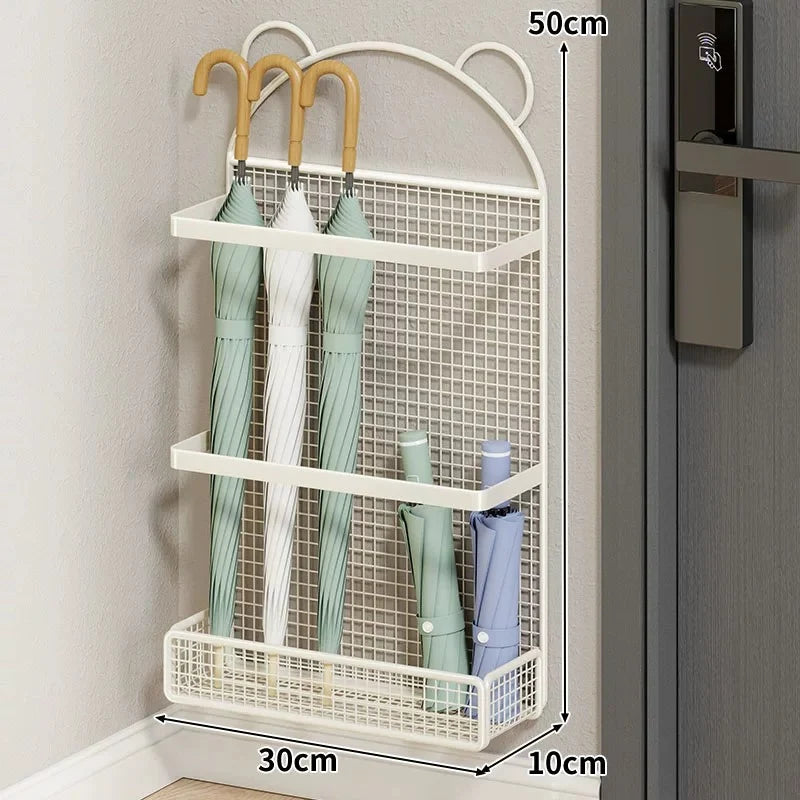 Umbrella Holder Vertical Metal Grid Removable Drip Tray Space-Saving
