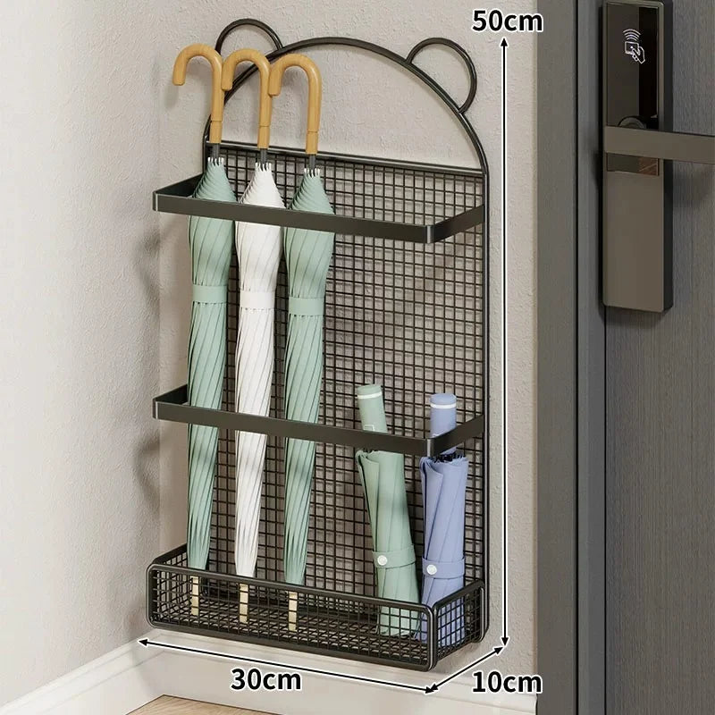 Umbrella Holder Vertical Metal Grid Removable Drip Tray Space-Saving
