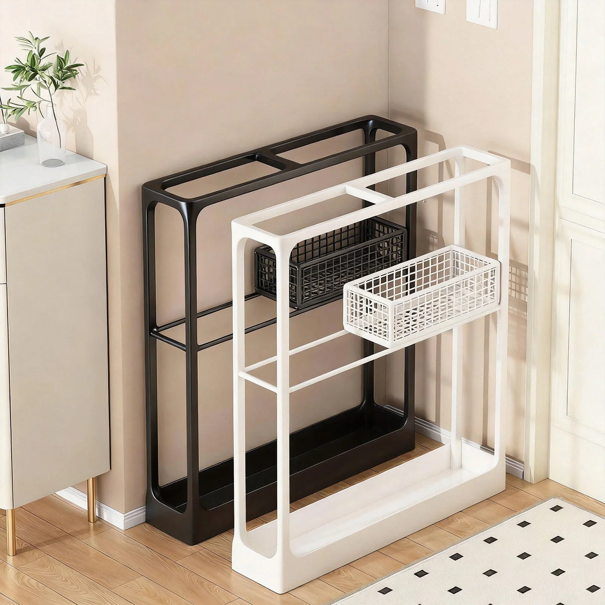 Umbrella Stand Slim Vertical Design Removable Drip Tray & Accessory Basket