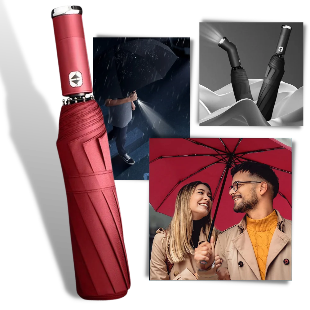 Umbrella Windproof 10-Leg Frame Built-In LED Flashlight Extra-Large Canopy