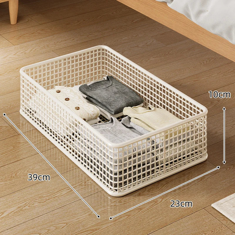Under-Bed Storage Basket Low-Profile Metal Mesh Stackable