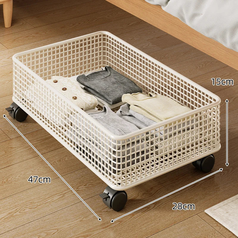 Under-Bed Storage Basket Low-Profile Metal Mesh Stackable