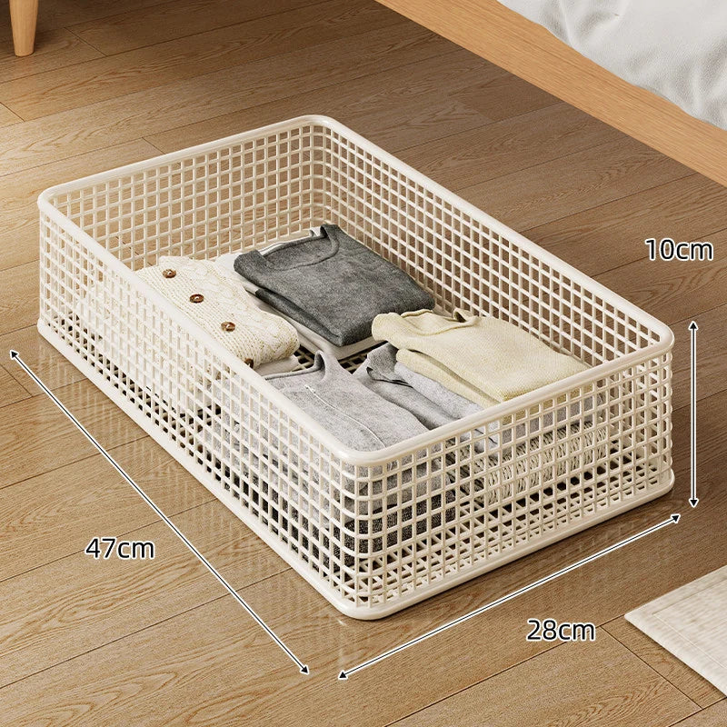 Under-Bed Storage Basket Low-Profile Metal Mesh Stackable