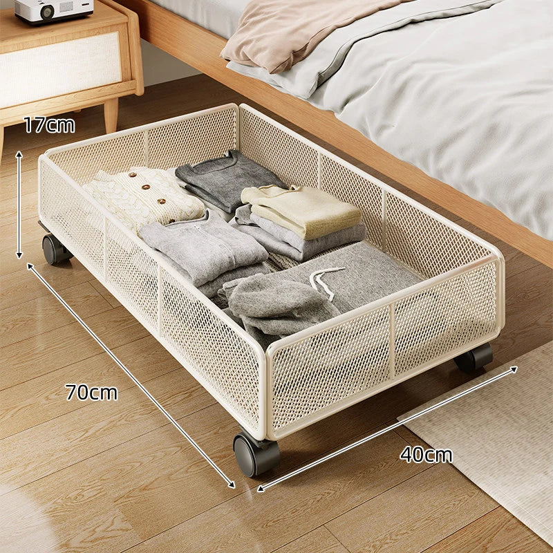 Under-Bed Storage Basket Metal Wire Breathable Open-Grid