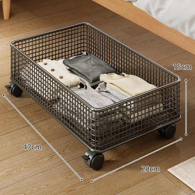 Under-Bed Storage Basket Metal Wire Breathable Open-Grid