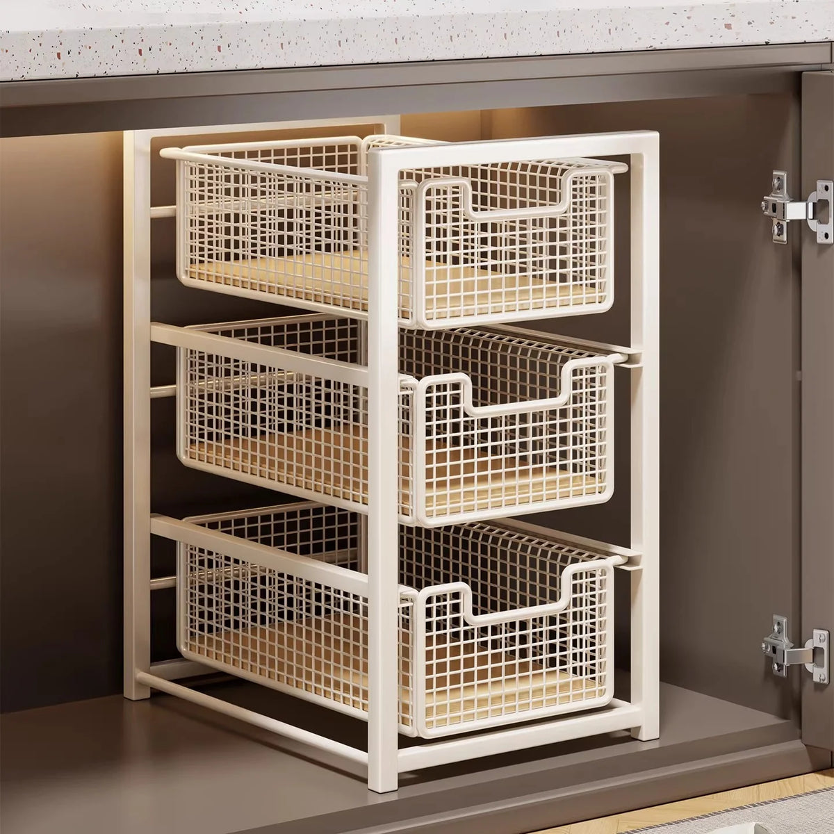 Under-Cabinet Organizer Sliding Mesh Baskets Rust-Resistant Steel