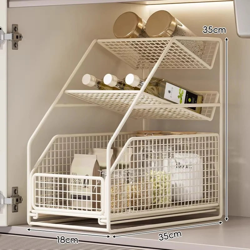 Under-Cabinet Organizer Sliding Mesh Baskets Rust-Resistant Steel