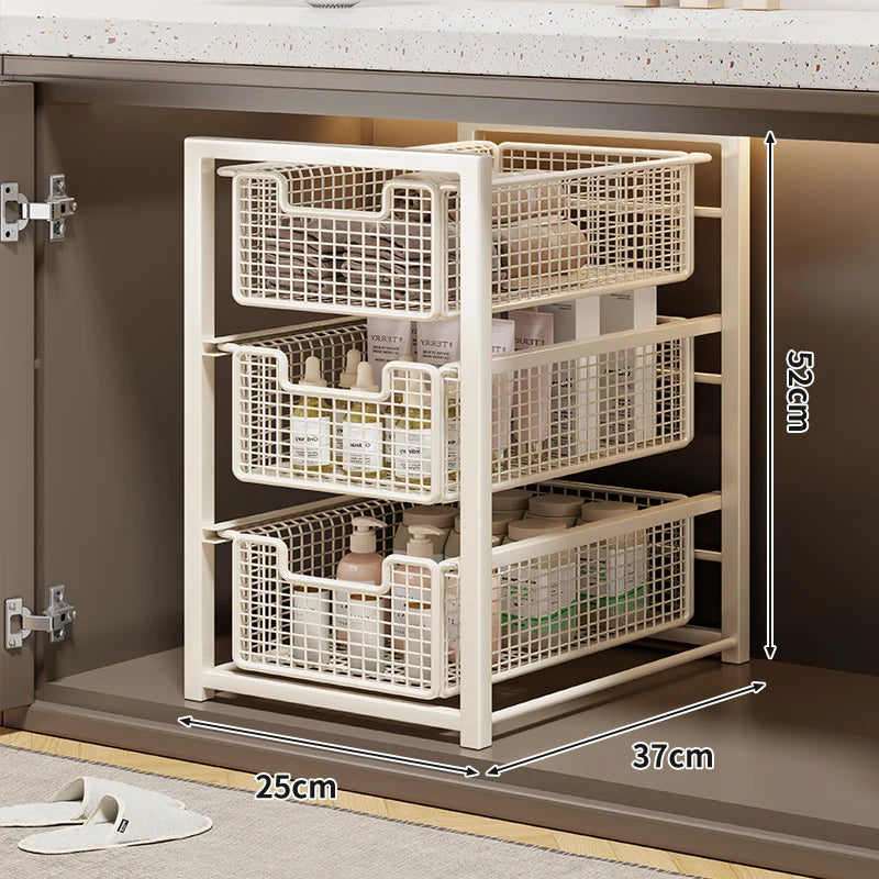 Under-Cabinet Organizer Sliding Mesh Baskets Rust-Resistant Steel