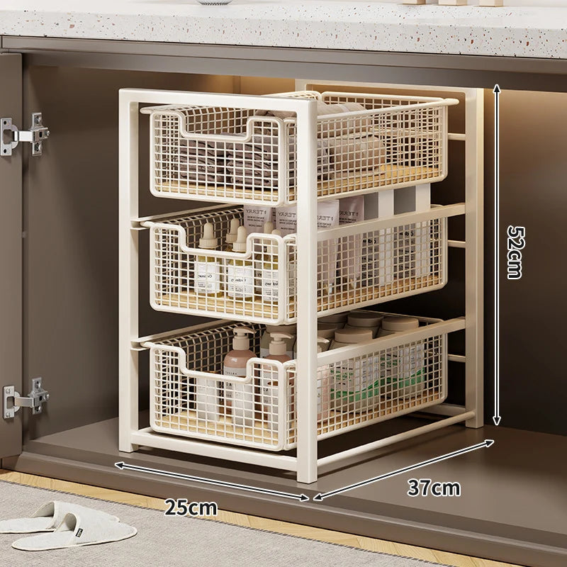 Under-Cabinet Organizer Sliding Mesh Baskets Rust-Resistant Steel