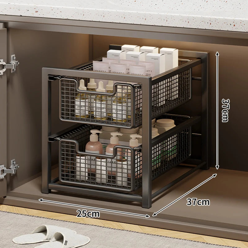 Under-Cabinet Organizer Sliding Mesh Baskets Rust-Resistant Steel