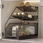 Under-Cabinet Organizer Sliding Mesh Baskets Rust-Resistant Steel