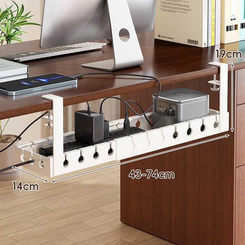 Under-Desk Cable Management Tray Adjustable Clamp Mount Adjustable Length