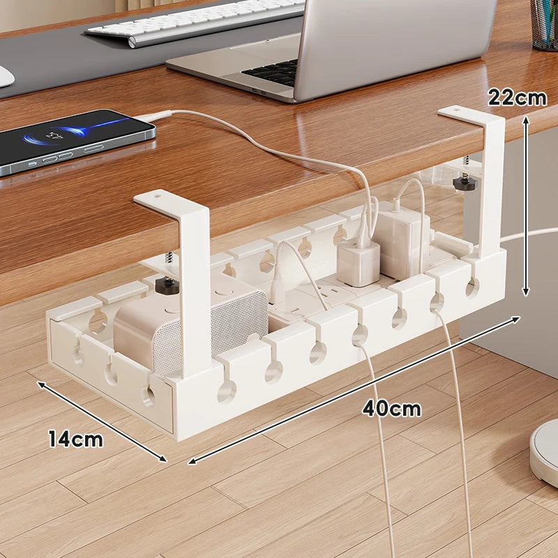 Under-Desk Cable Management Tray Adjustable Clamp Mount Adjustable Length