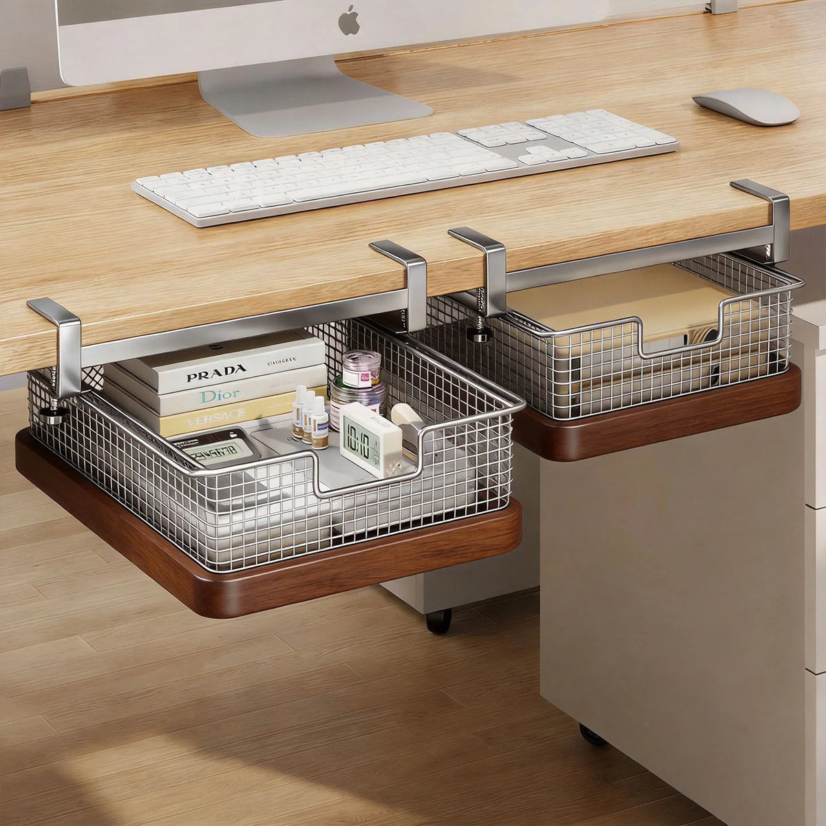 Under-Desk Drawer Organizer Clamp-On Sliding Steel Mesh