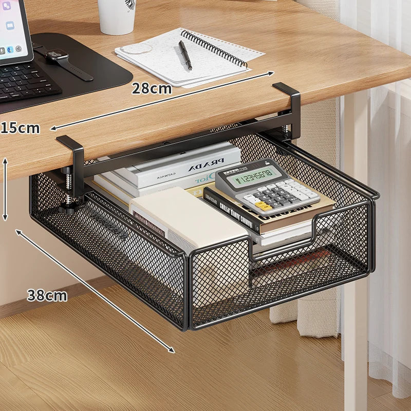 Under-Desk Drawer Organizer Clamp-On Sliding Steel Mesh