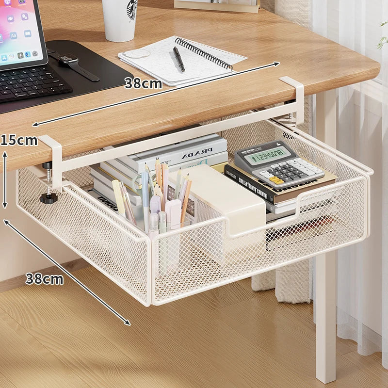 Under-Desk Drawer Organizer Clamp-On Sliding Steel Mesh
