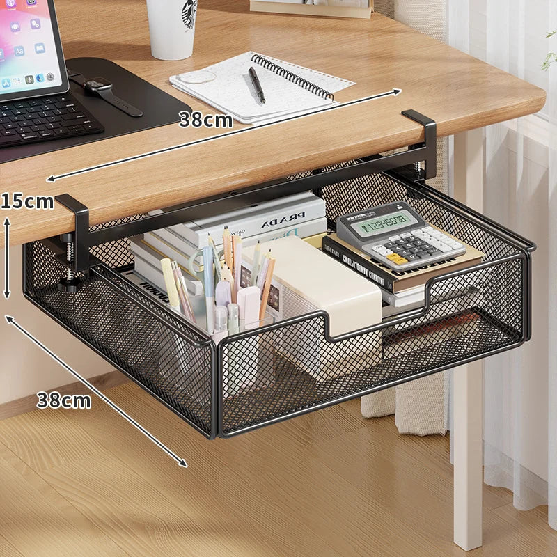 Under-Desk Drawer Organizer Clamp-On Sliding Steel Mesh