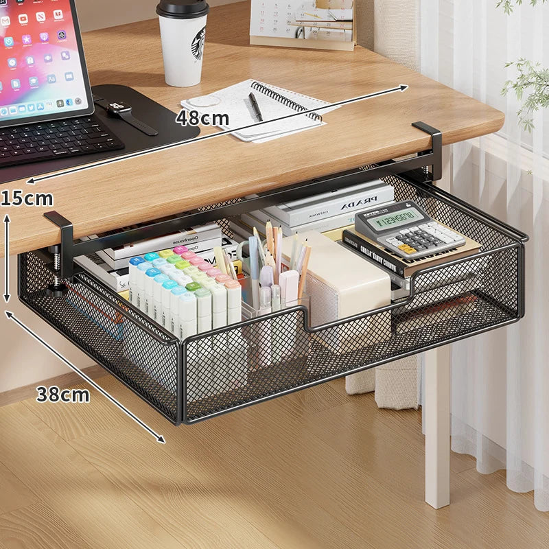 Under-Desk Drawer Organizer Clamp-On Sliding Steel Mesh