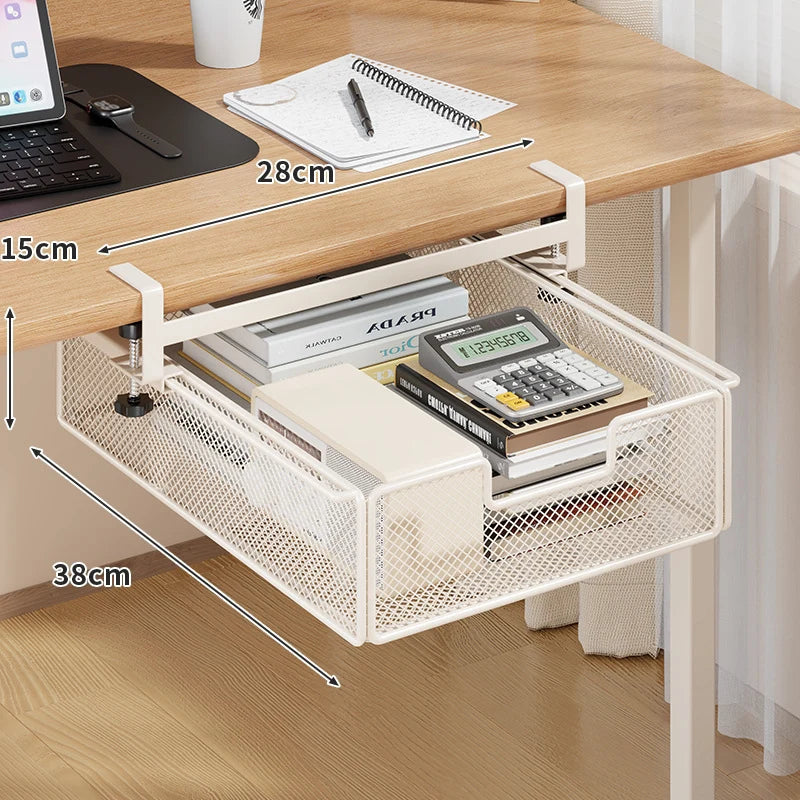 Under-Desk Drawer Organizer Clamp-On Sliding Steel Mesh