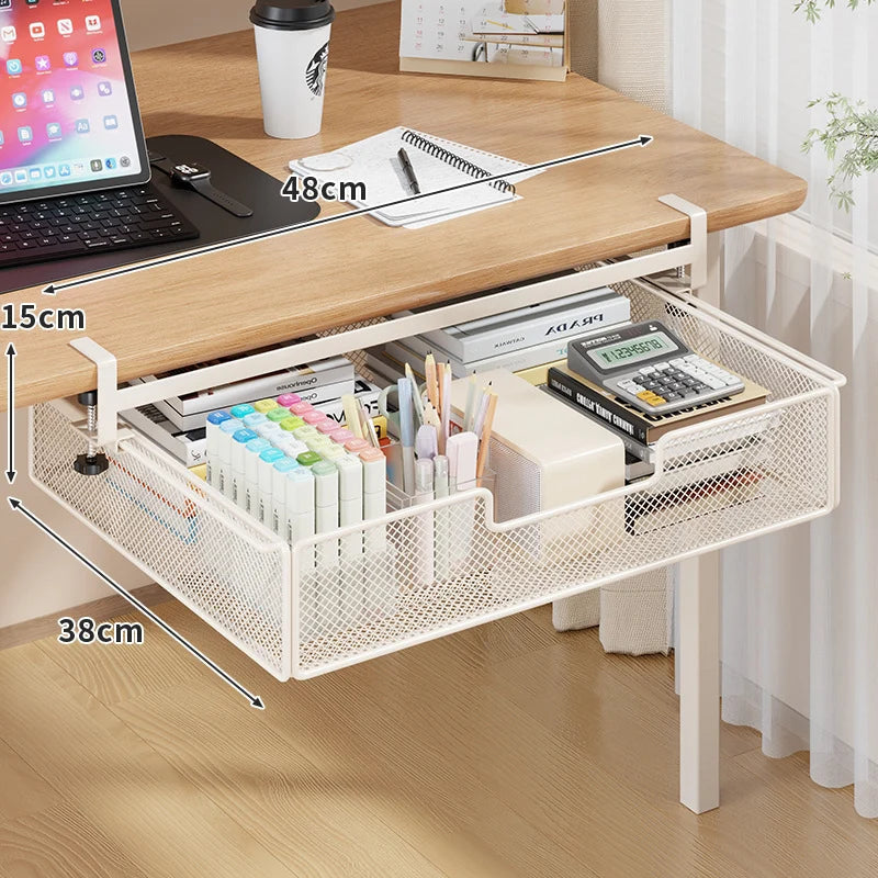 Under-Desk Drawer Organizer Clamp-On Sliding Steel Mesh