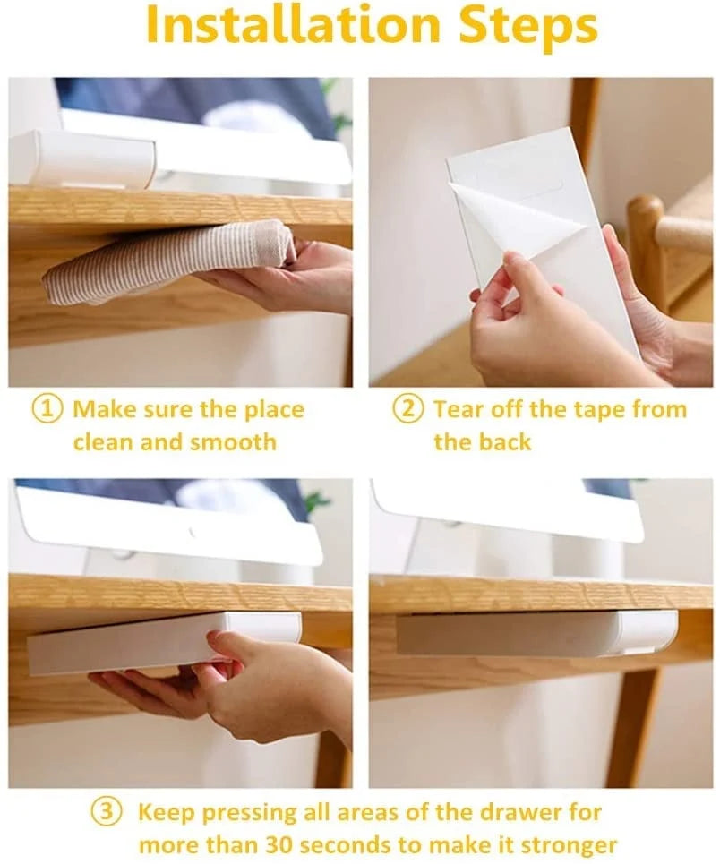 Under-Desk Drawer Slim Self-Adhesive Concealed Storage