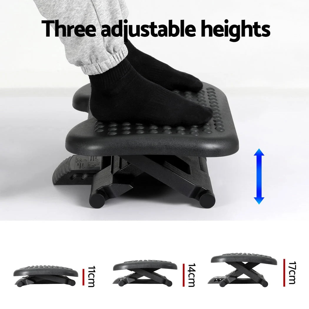 Under-Desk Foot Rest Adjustable Tilt & Acupressure Top Non-Slip Base