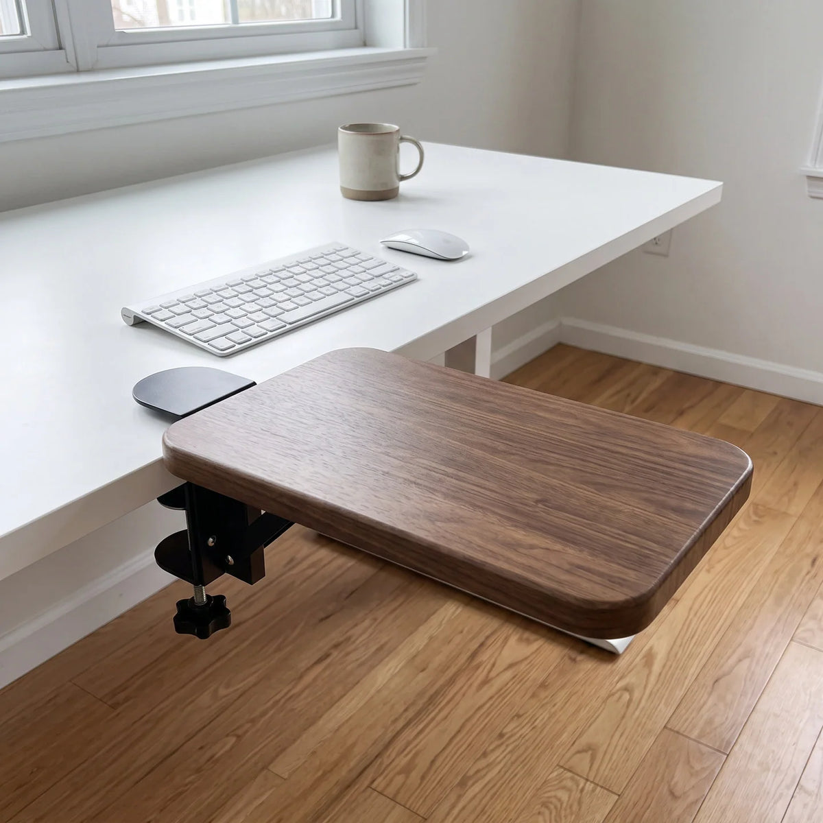 Under-Desk Keyboard Tray Bamboo Clamp-On Pull-Out