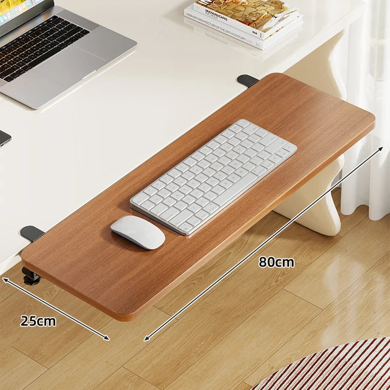 Under-Desk Keyboard Tray Bamboo Clamp-On Pull-Out