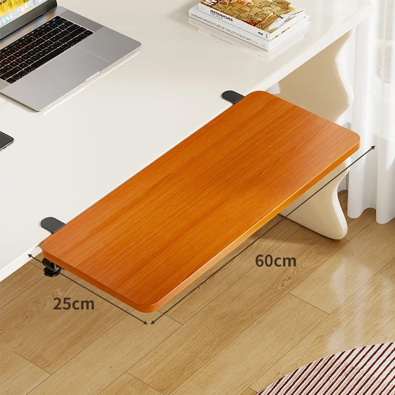 Under-Desk Keyboard Tray Bamboo Clamp-On Pull-Out