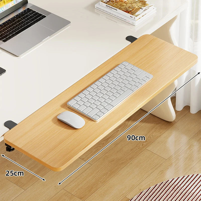 Under-Desk Keyboard Tray Bamboo Clamp-On Pull-Out