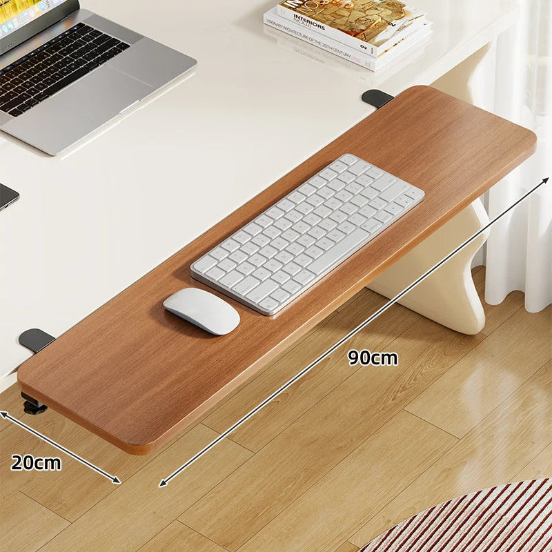 Under-Desk Keyboard Tray Bamboo Clamp-On Pull-Out