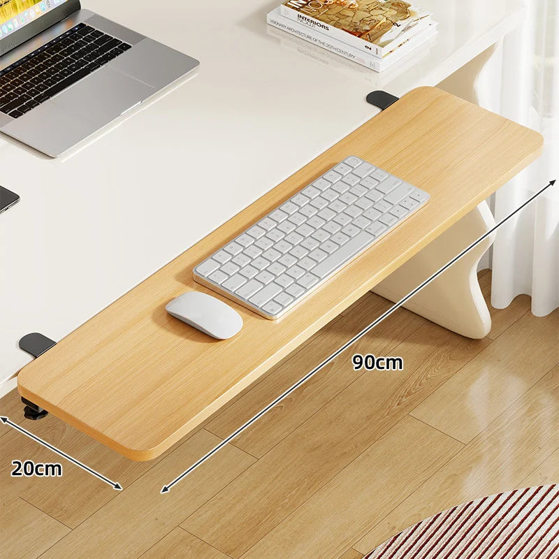Under-Desk Keyboard Tray Bamboo Clamp-On Pull-Out