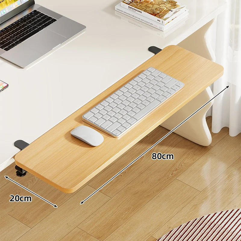 Under-Desk Keyboard Tray Bamboo Clamp-On Pull-Out